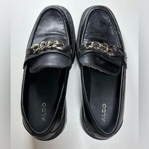 Aldo Black Leather Chain Loafers for Women